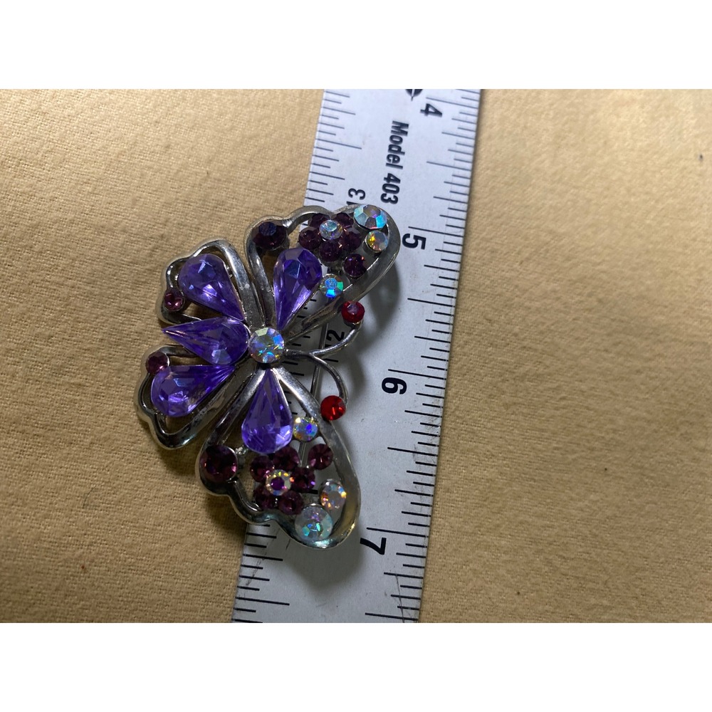 Unbranded Butterfly Brooch Women Rhinestone Silver Tone Purple OS
